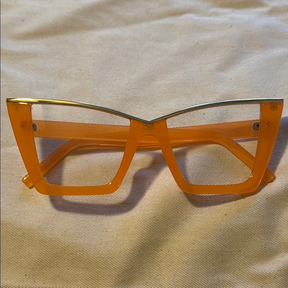 NWOT-Vibrant Cat Eye Orange Geometric Glasses with Gold Trim